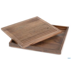 TAGLIERE GN 2/3 35,4 X 32,5 CM, H: 3,5 CM LEGNO DI NOCE (OLIATO) CON VASSOIO RACCOLTA ESTRAIBILE