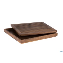 TAGLIERE GN 2/3 35,4 X 32,5 CM, H: 3,5 CM LEGNO DI NOCE (OLIATO) CON VASSOIO RACCOLTA ESTRAIBILE