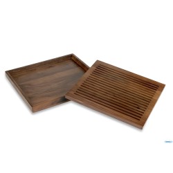 TAGLIERE GN 2/3 35,4 X 32,5 CM, H: 3,5 CM LEGNO DI NOCE (OLIATO) CON VASSOIO RACCOLTA ESTRAIBILE