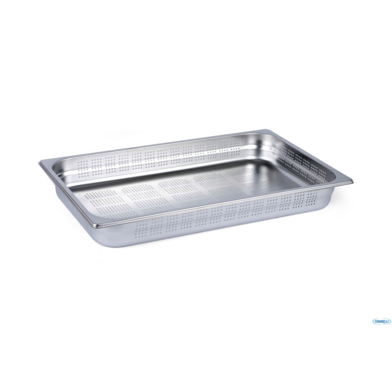 GN INOX 1.1-BACINELLA FORATA SIA SUL FONDO CHE SUI LATI CM.53X32 H6,5  SPESSORE 0,7MM
