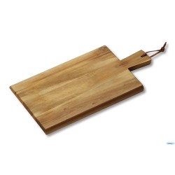ACACIA-TAGLIERE RETT. CM 29X14XH.1,5 CON MANICO E CINTURINO IN PELLE, APPENDIBILE