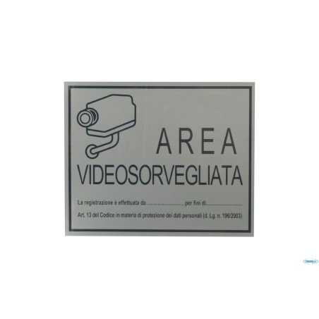 CONFEZIONE 2 TARGHE ADESIVE AREA VIDEOSORVEGLIATA CM 15X12