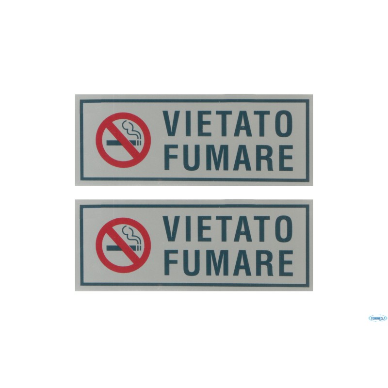 CONFEZIONE 2 TARGHE ADESIVE STAMPATE CM 15X6 VIETATO FUMARE CON SIMBOLO