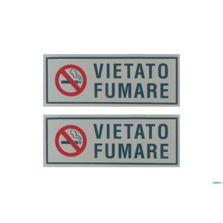CONFEZIONE 2 TARGHE ADESIVE STAMPATE CM 15X6 VIETATO FUMARE CON SIMBOLO