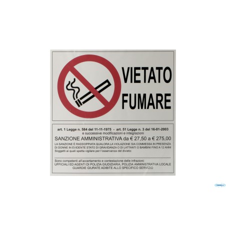 CONFEZIONE 2 TARGHE ADESIVE STAMPATE VIETATO FUMARE CM 19,5X19,5