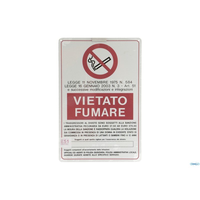 TARGA METALLO VIETATO FUMARE CM 20X30 TARGA METALLO VIETATO FUMARE CM 20X30