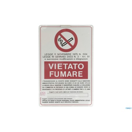 TARGA METALLO VIETATO FUMARE CM 20X30