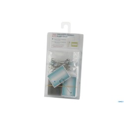 SET 15 COPRICARTELLINI TRASPARENTI IN PLASTICA CM. 7X5 CON 15 PUNTE INOX CM.7,5 E 100 CARTONCINI