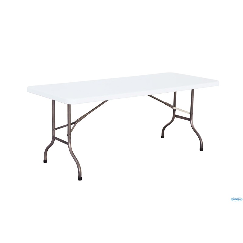TAVOLO CATERING RETTANGOLARE CM.183X76XH.74 PIEGHEVOLE CON PANNELLO IN HDPE E GAMBE IN ACCIAIO. PORTATA MASSIMA 200 KG